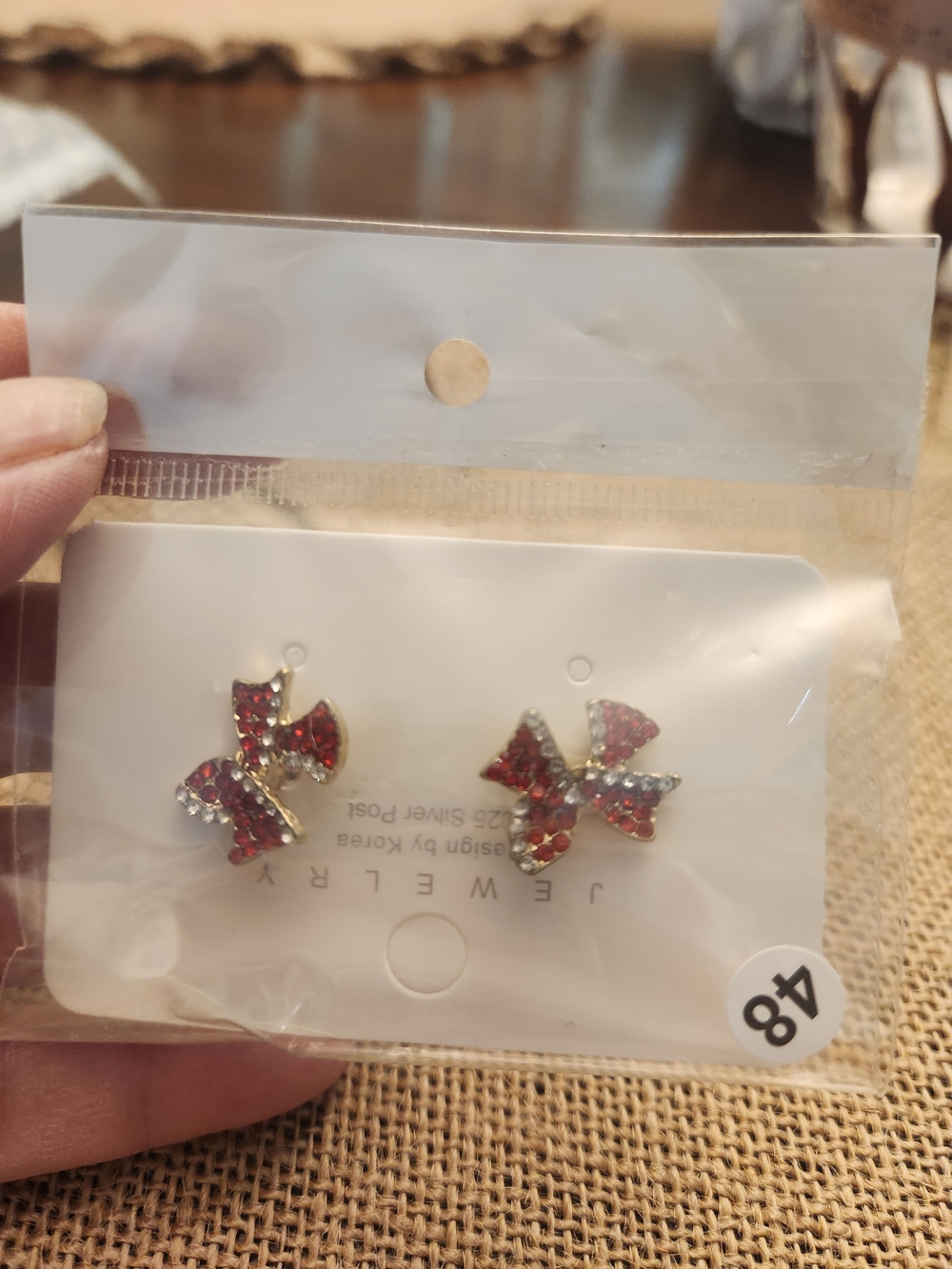 Source Unknown Red and Gold Bow Crystal Stud Earrings